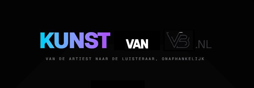 KunstvanVB wordmark en merkopbouw op donkere achtergrond.