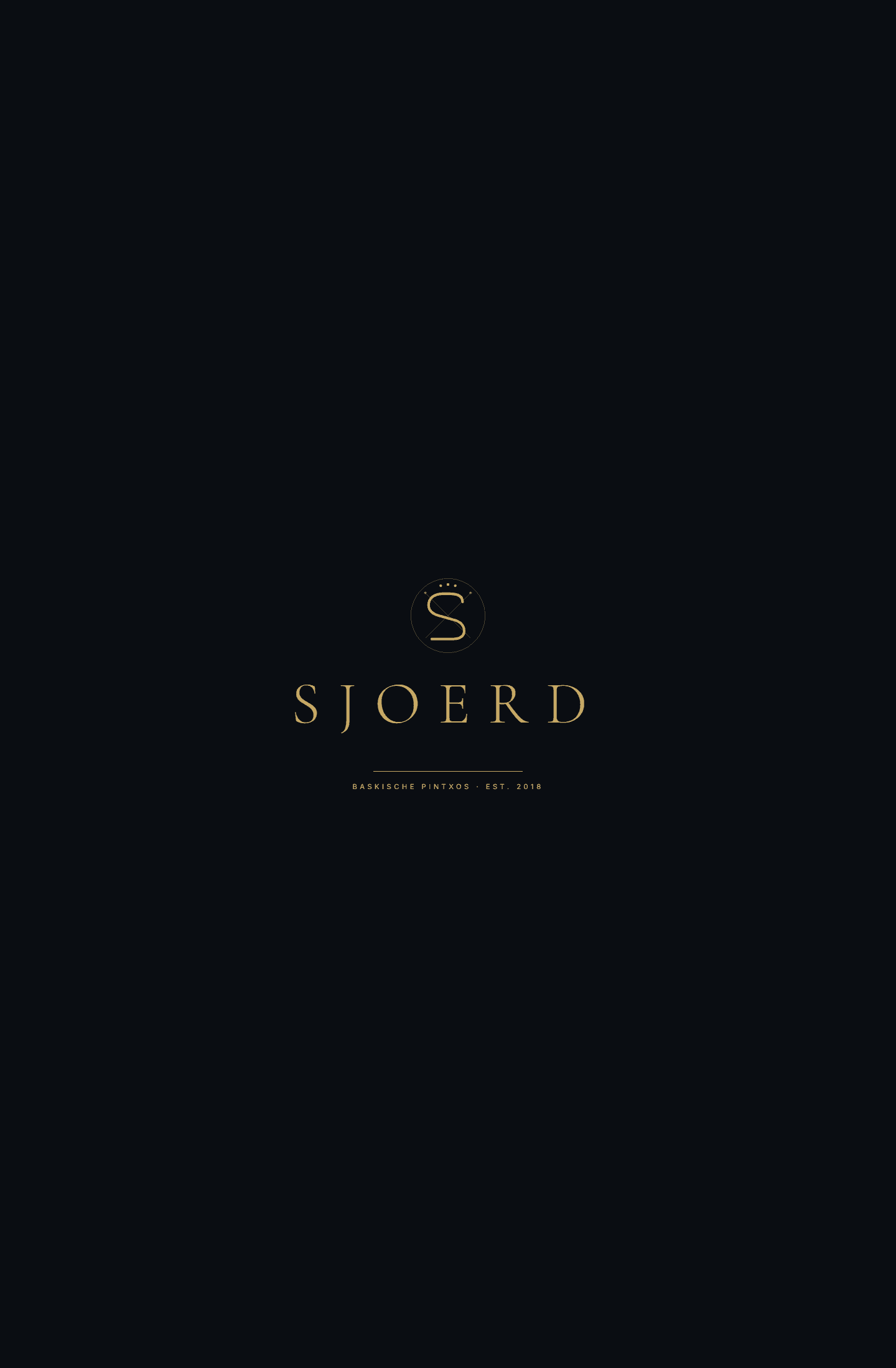 Sjoerd hospitality branding op donkere achtergrond met goudkleurige typografie.
